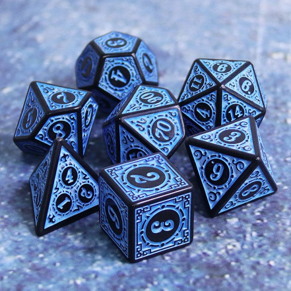 Magic Flame 7pc Dice Set inked in Blue